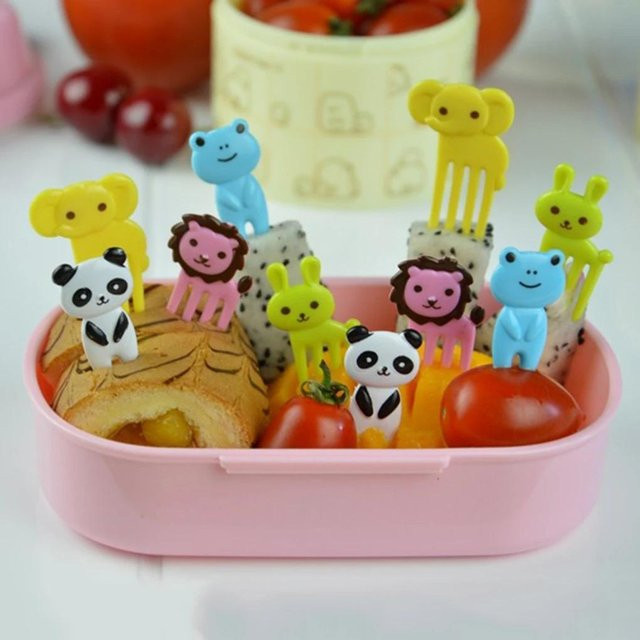 10 Stück Binchi Outdoor Product Mini Obstgabeln im Cartoon-Design für Kinder, bunte Snack- und Dessertpicks aus Kunststoff - Bild 1