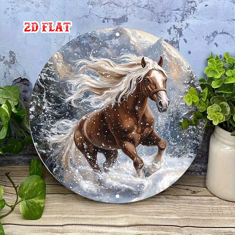 Rundes Retro Aluminium-Metallschild CIFBUY mit dynamischem Pferde-Motiv in Multicolour für dein Wohnzimmer oder Café - Bild 3