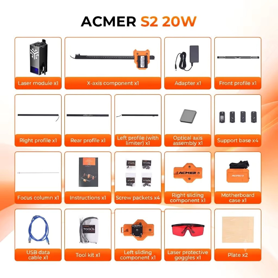 ACMER S2 20W Laser-Graviermaschine Professionelle Tragbare Schneidemaschine in Schwarz - Bild 7