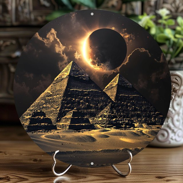Potdemiel Egyptian Eclipse Aluminium-Wandschild, rundes dekoratives Wandschild aus Metall in Mehrfarbig, Durchmesser: 20,3 cm - Bild 1