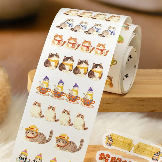 Mr.Paper Washi Tape Rolle mit Katzen- und Bäckerei-Motiv in Multicolour, 200 cm Dekorationsband für Scrapbook, Tagebuch und DIY-Projekte - Bild 1