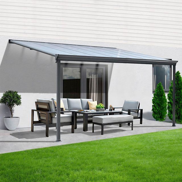 Aileenstore Terrassenüberdachung Aluminium Grau als Bausatz mit Sichtschienen und Hohlkammerplatten - Bild 1