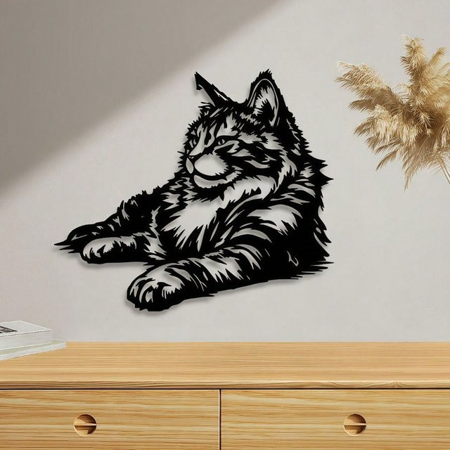 CIFBUY Maine Coon Metall-Wandkunst Katzen-Skulptur Dekoration in Schwarz - Bild 1