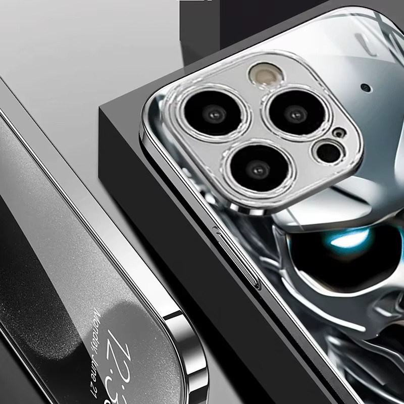 Samsung Handyhülle mit Totenkopf-Muster in Silber und gehärtetem Glas für Galaxy S25 S24 S23 Ultra Plus FE - Bild 3