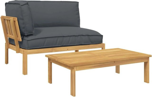 vidaXL Outdoor-Sofa Set aus Akazienholz in Anthrazit mit Ecksofa, Tisch und Kissen - Bild 1