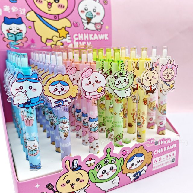 6er Set Chiikawa Anime Gelstifte mit schwarzer Tinte, Motiv Hachiware und Usagi, bunte Designs für Schule und Büro - Bild 1