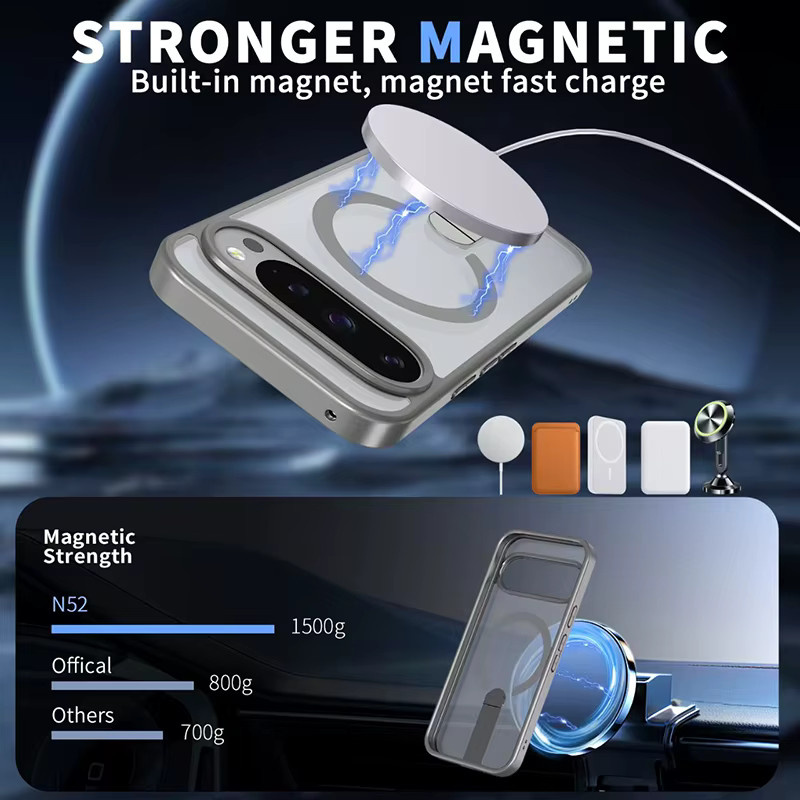 Magnetische Metall-Handyhülle mit unsichtbarem Halter für MagSafe und Objektivschutz für Google 10Pro XL und 9A in Grau und Transparent - Bild 2
