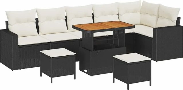 vidaXL Gartensofa-Set aus Poly-Rattan in Schwarz und Beige mit 11-teiligem Zubehör inklusive Kissen und Tisch - Bild 1