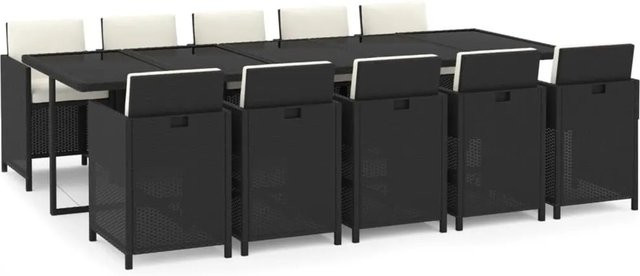 vidaXL 11-teilige Garten-Essgruppe aus Poly-Rattan in Schwarz mit Kissen und Hartglas-Tischplatte - Bild 1