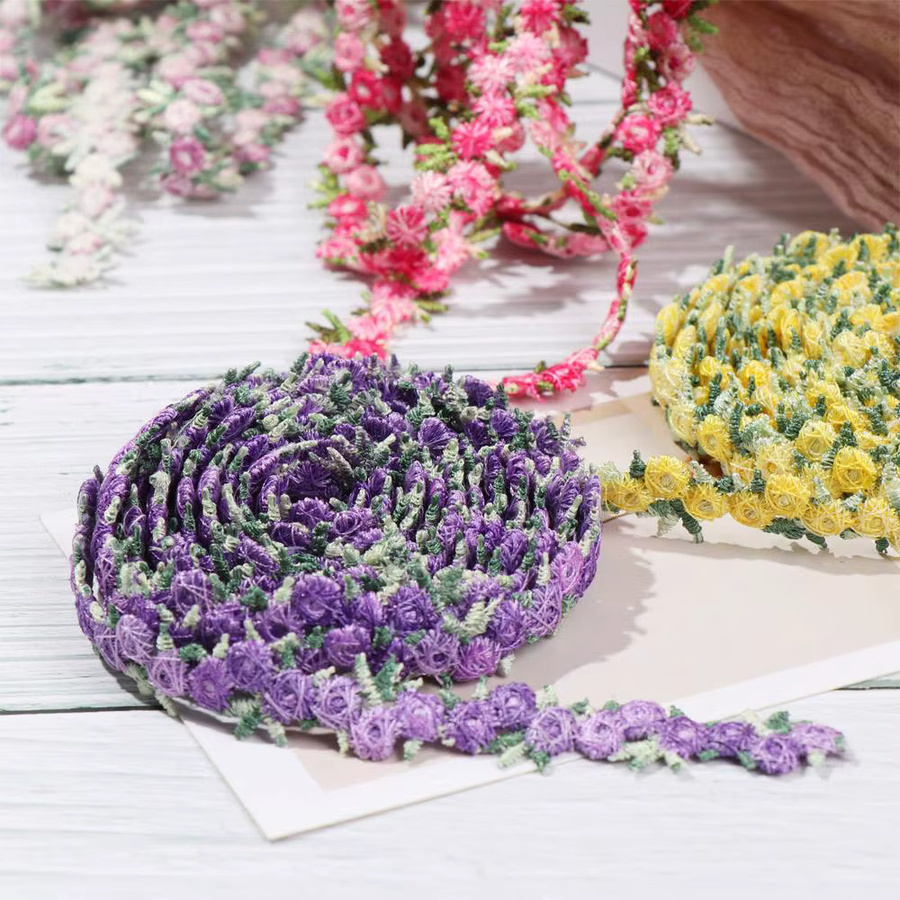 Bunter Blumen-Spitzenbesatz aus Polyester mit Stickerei für DIY-Handwerk und Hochzeitskleider, Mehrfarbig und Orange - Bild 1