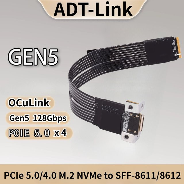 ADT-Link M.2 auf Oculink Verlängerungskabel NVMe M-Key auf SFF 8612/8611 PCIe 5.0/4.0 X4 Adapter Schwarz - Bild 1