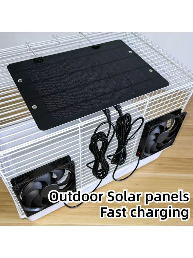 EESBAO Solarbetriebener Doppel-Abluftventilator mit 10W Solarpanel, Wasserdichter Lüfter in Schwarz für Gewächshaus, Schuppen, Tierhaus und Wohnmobil - Bild 7