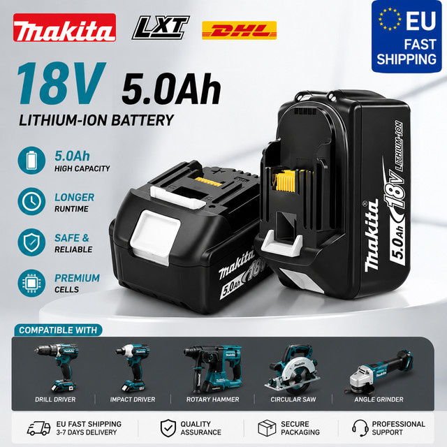 Makita Li-Ionen-Akku 18V 5,0Ah Ersatz für LXT Kabellose Werkzeuge, Farbe: Schwarz - Bild 1