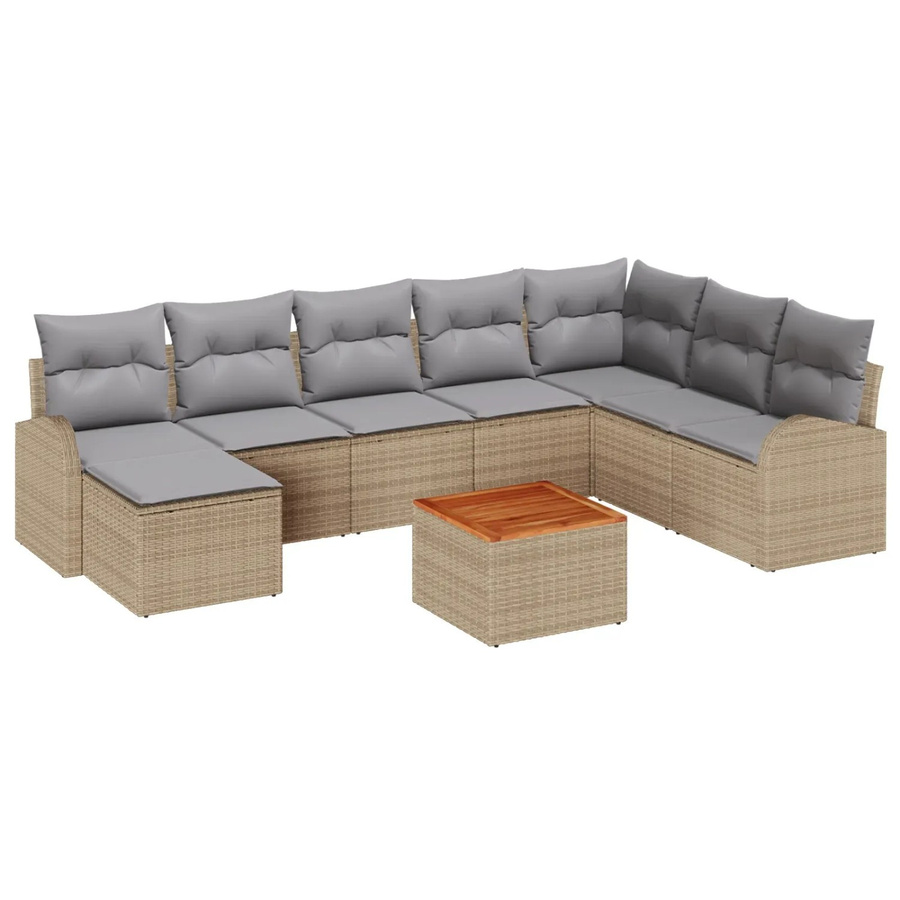 vidaXL Garten-Sofa-Set 9-teilig aus Poly-Rattan in Beige und Hellgrau mit Akazienholz und pulverbeschichtetem Stahl - Bild 2