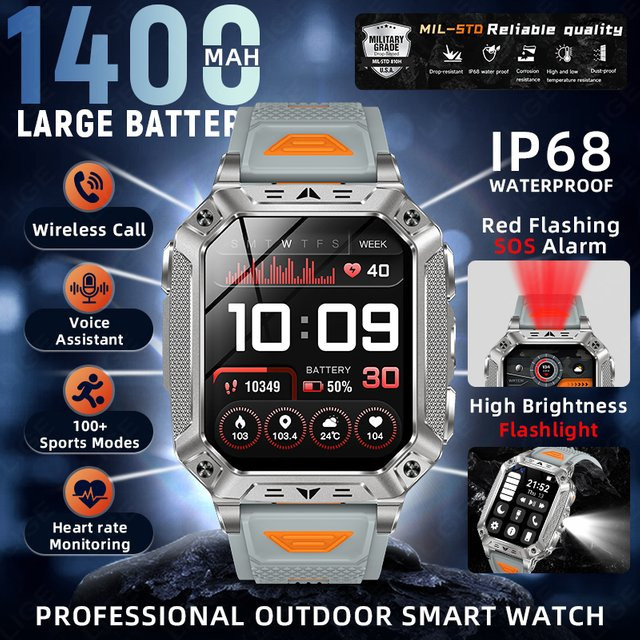 LIGE Smartwatch, Schwarz, Silikon, Herren, Wasserdicht - Bild 1