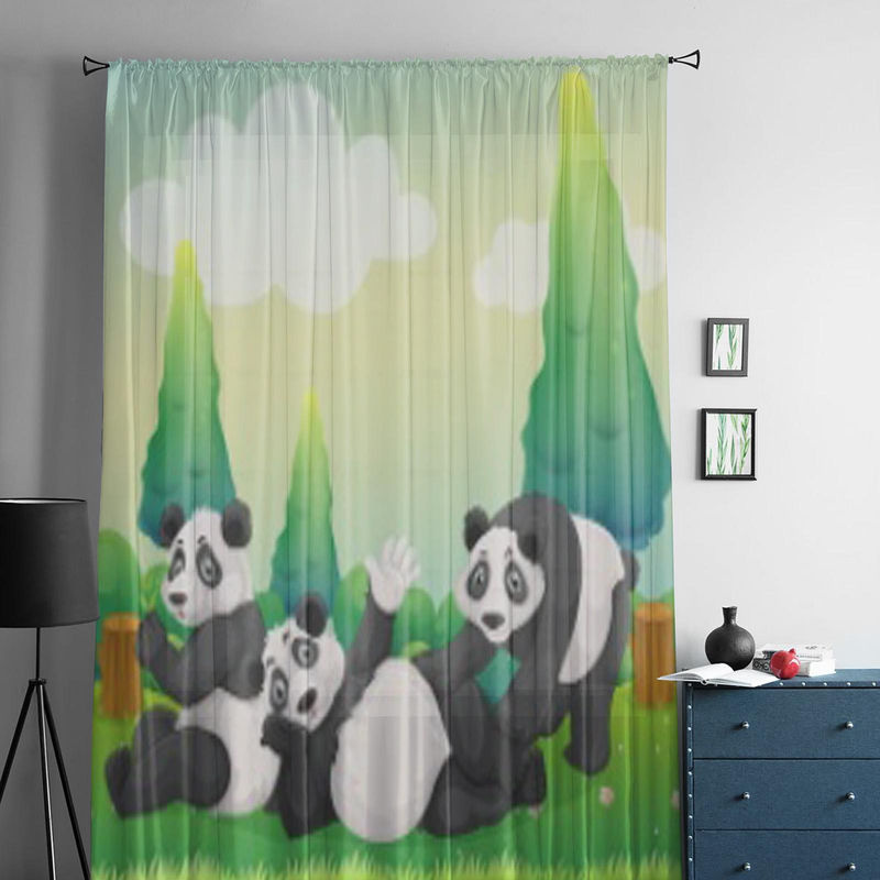 Super Six Chiffon-Sichtvorhang mit Panda-Motiv, weiß/mehrfarbig, B: 135 cm, H: 114 cm - Bild 2