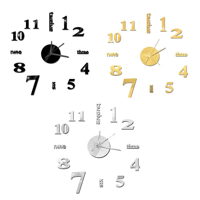 Tooarts DIY Wanduhr aus EVA und Kunststoff, rahmenlose Spiegel-Wanduhr in geometrischem Design, geräuschlos und analog, erhältlich in Schwarz, Silber oder Gold - Bild 3