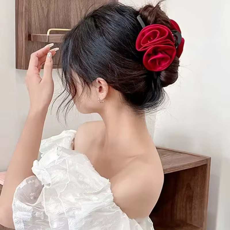 RaviMour Haarklammern Doppel-Rosen, Satin, Damen, Mädchen - Bild 2