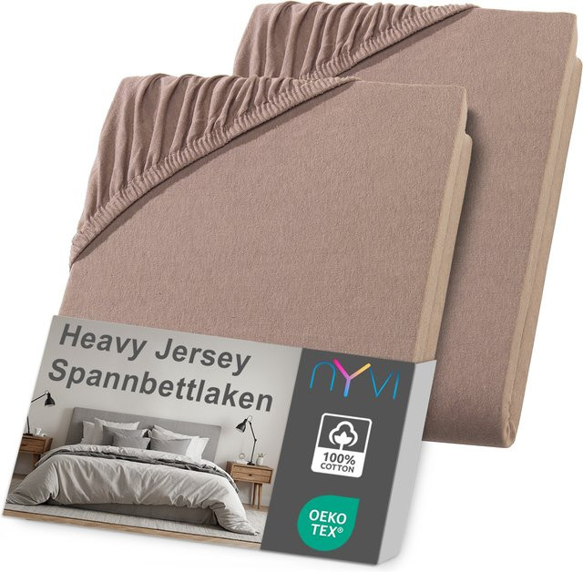NYVI DreamScience Heavy Jersey Spannbettlaken 2er Pack, Farbe: Nougat, B/T: 160 x 200 cm, Höhe: 15 cm Topper-Höhe, bügelfrei und formstabil - Bild 1