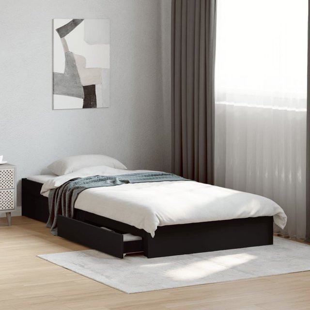 vidaXL Bettgestell mit Schubladen in Schwarz aus Holzwerkstoff, B/T/H: 90 x 190 x 28 cm - Bild 3