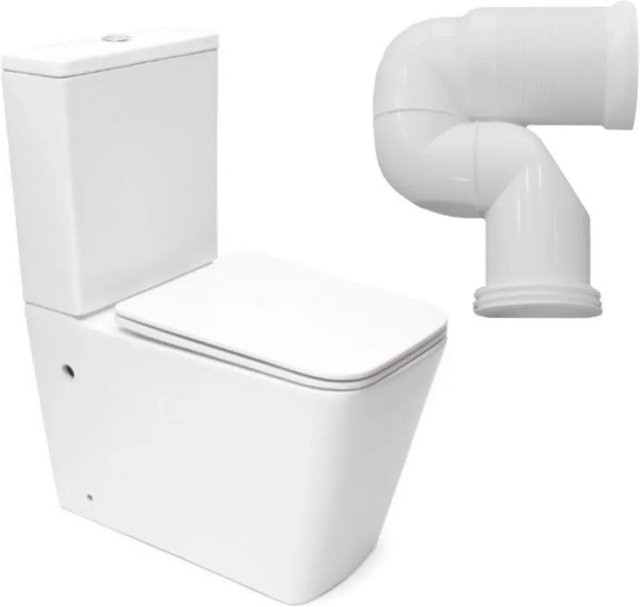 Swiss Aqua Technologies Stand-Kombi-WC-Set aus Keramik in Weiß mit spülrandlosem Design, SoftClose-WC-Sitz und senkrechtem Abgang - Bild 1