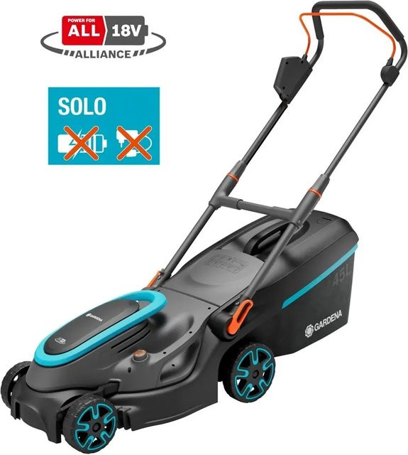 Gardena Akku-Rasenmäher PowerMax 37/36V P4A solo in Schwarz/Grau mit Textil-Grasfangkorb und Füllstandsanzeige - Bild 1