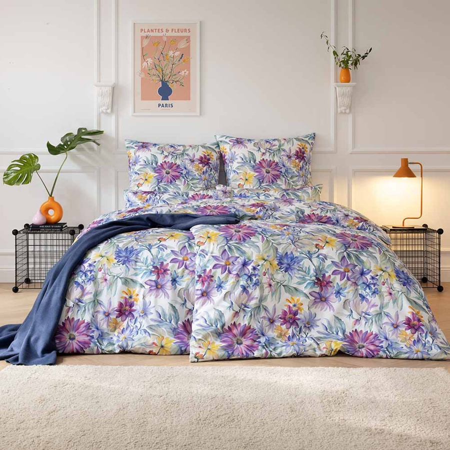 Estella Schweizer Premium Mako-Satin Bettwäsche Valeska Blumenmeer Multicolour, B/H: 135 x 200 cm mit Kissenbezug 80 x 80 cm - Bild 1