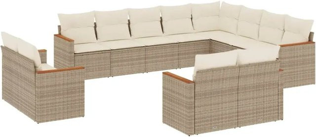 vidaXL 12-tlg. Garten-Sofagarnitur aus Poly-Rattan in Beige mit Kissen und Stauraum - Bild 1