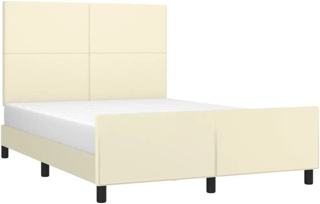 vidaXL Bettgestell mit Kopfteil aus Kunstleder in Beige, B/T/H: 140 x 190 x 128 cm - Bild 1