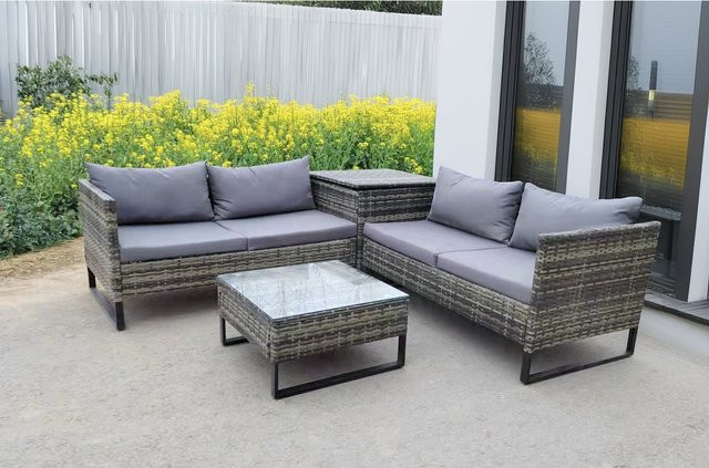 Garden Pleasure Lounge-Eckgruppe Ramira 4-teilig aus Polyrattan und Stahl in Schwarz-Grau - Bild 1