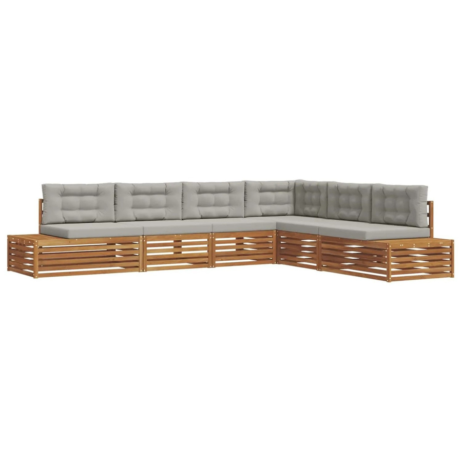 vidaXL Outdoor-Sofagarnitur aus Akazienholz in U-Form mit Kissen, 19-teiliges Set, Natur und Grau - Bild 2