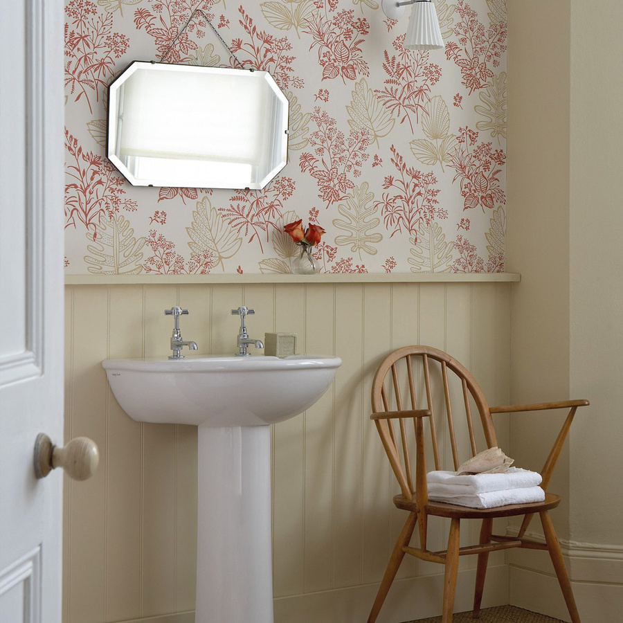 Little Greene Tapete Norcombe Jazz Botanisches Floral Design in Rot und Multicolour im Mid-Century Stil - Bild 1
