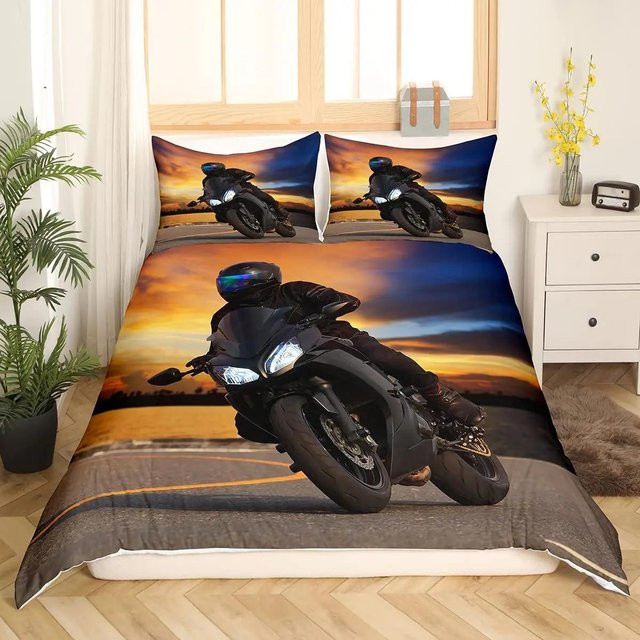 3D Motorrad Bettwäscheset Your Warm Home in Khaki mit Bettbezug und Kissenbezügen, B/H: 135 x 200 cm, Kissen: 50 x 70 cm - Bild 1