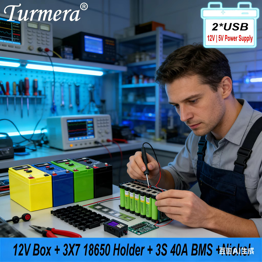 Turmera DIY 12V Batteriebox mit 3x7 18650 Halter, 40A BMS, Spannungsanzeige und Dual-Channel 2*USB 5V Power Bank - Bild 5
