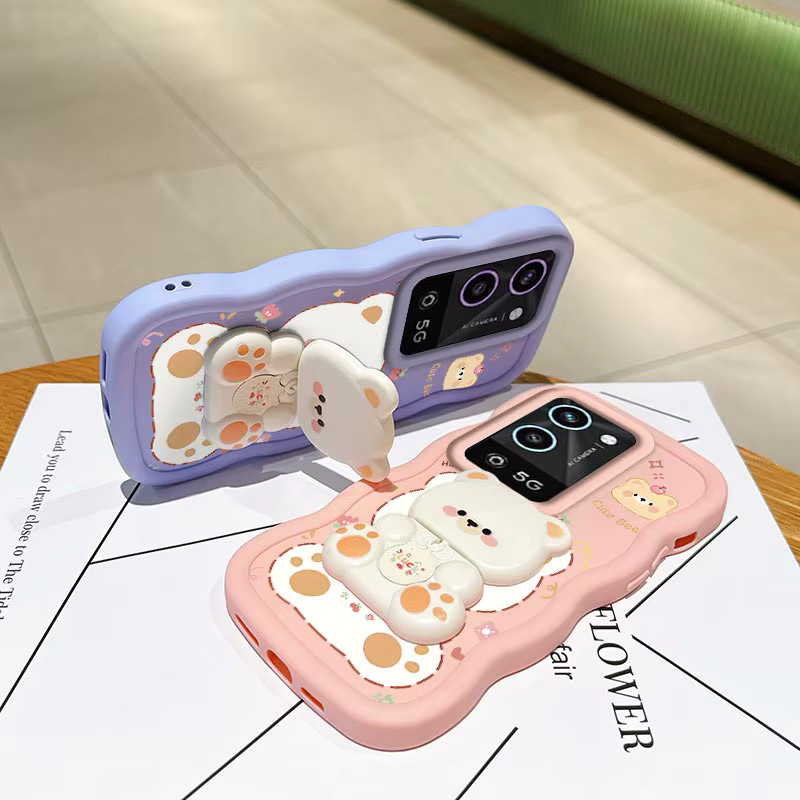 Silikon Handytasche mit Wellenform und Katzenmotiv für OPPO A56, A58, A57, A55, A54S, A40, A38, A3X, A2X, A1X, A53S, A58X in Weiß - Bild 4