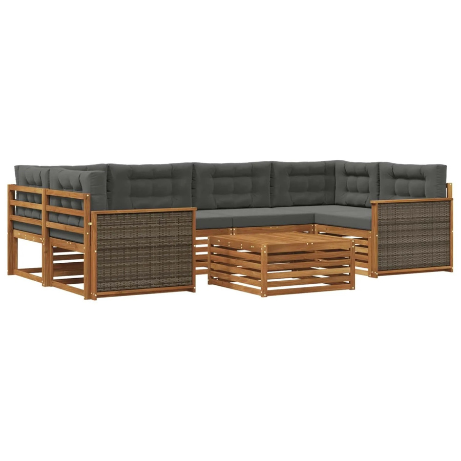 vidaXL Outdoor-Sofagarnitur L-Form aus Akazienholz mit 7 Kissen in Anthrazit und Natur - Bild 2