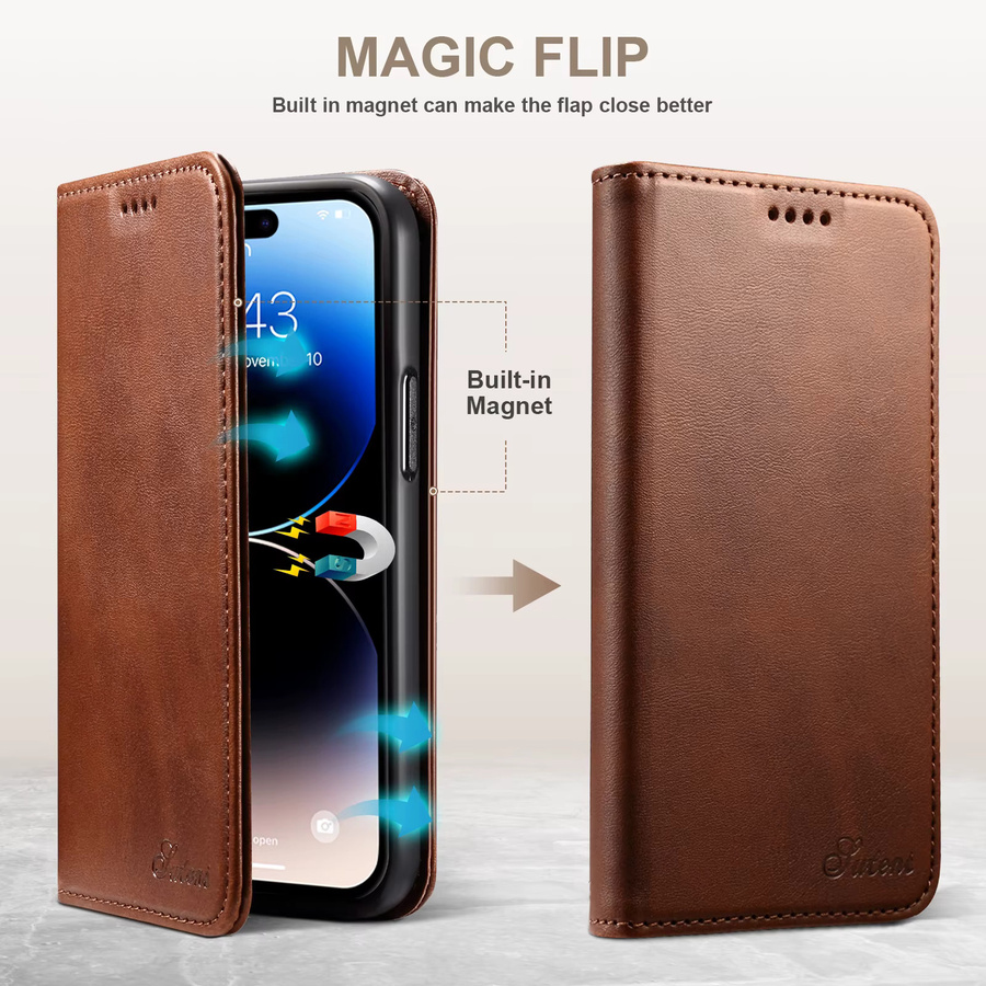 SUTENI Kunstleder Brieftasche Handyhülle Flip-Cover für iPhone Modelle in Beige und Braun - Bild 3
