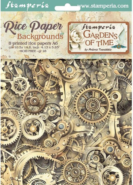 Stamperia Motiv-Strohseide Backgrounds Gardens of Time, 8er-Set, Multicolor, A6 - Bild 1