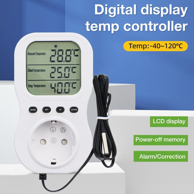 JUANJUAN Digitaler Temperaturregler mit externer Sonde, Thermostat Steckdose mit Timer für Heizung und Kühlung, Weiß - Bild 1