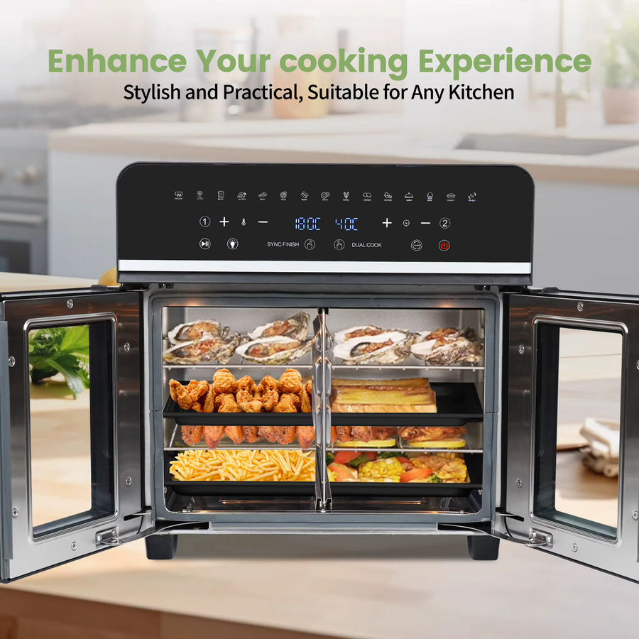 EMPHSISM Heißluftfritteuse mit zwei Zonen, 23 l XXL-Ofen in Schwarz mit 2200 W und LED-Touchscreen - Bild 3