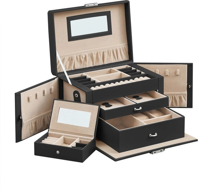 Songmics Schmuckkästchen Bridie mit 2 Schubladen Abschließbar Schwarz-Beige - Bild 1