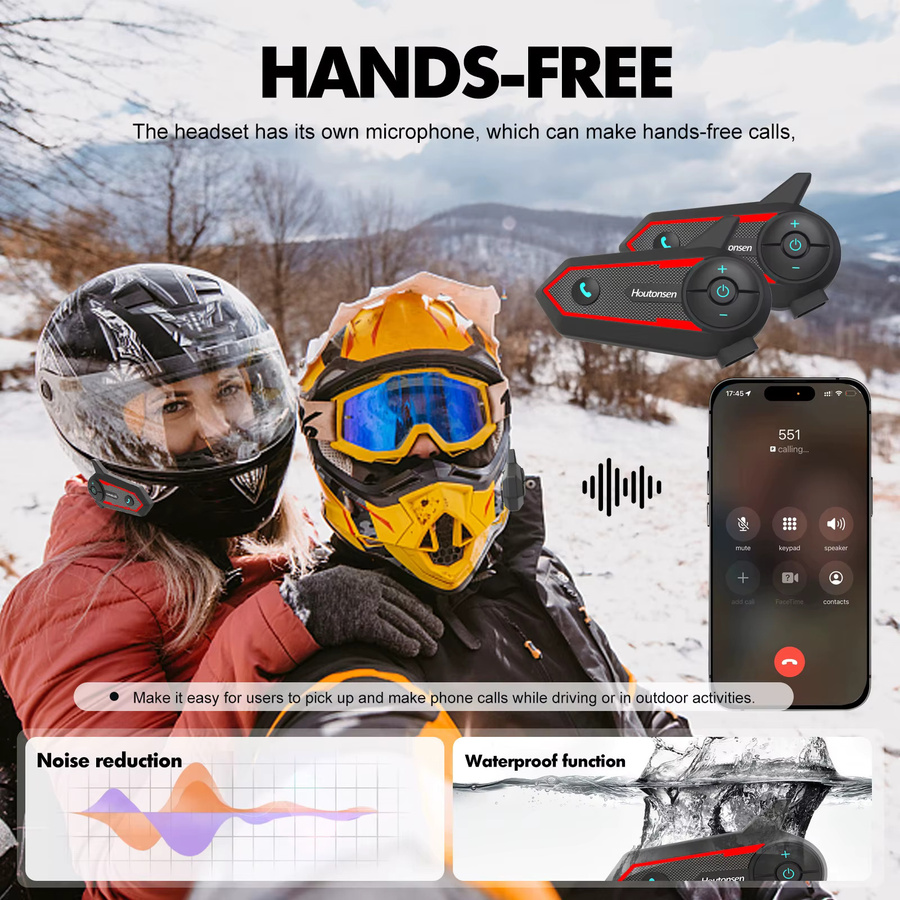Houtonsen S6 Motorrad Helm Bluetooth Intercom Headset mit RGB Umgebungslicht, wasserdicht, Schwarz/Mehrfarbig - Bild 6