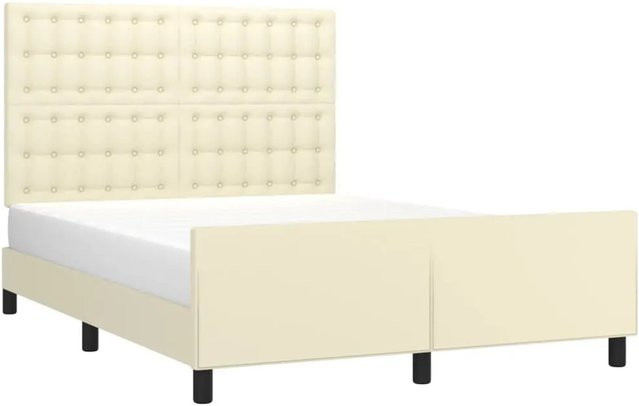 vidaXL Bettgestell mit Kopfteil in Beige aus Kunstleder und Holz B/T/H: 140 x 200 x 118 cm - Bild 1