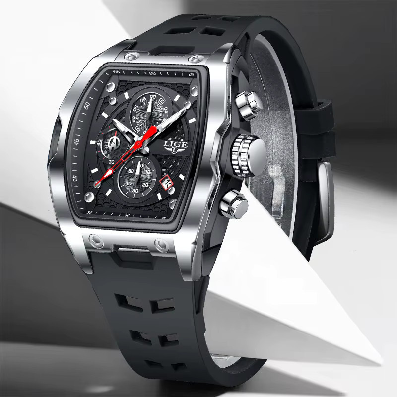 LIGE Armbanduhr Chronograph, Quarz, Edelstahl, Schwarz, Gold, Herren - Bild 4