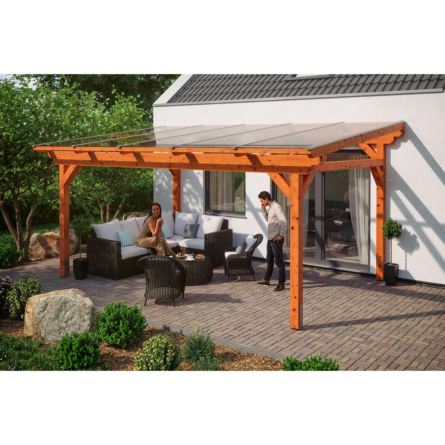 Skan Holz Terrassenüberdachung Sanremo aus Leimholz Eiche hell mit Polycarbonat-Dach B/T: 541 x 400 cm - Bild 2