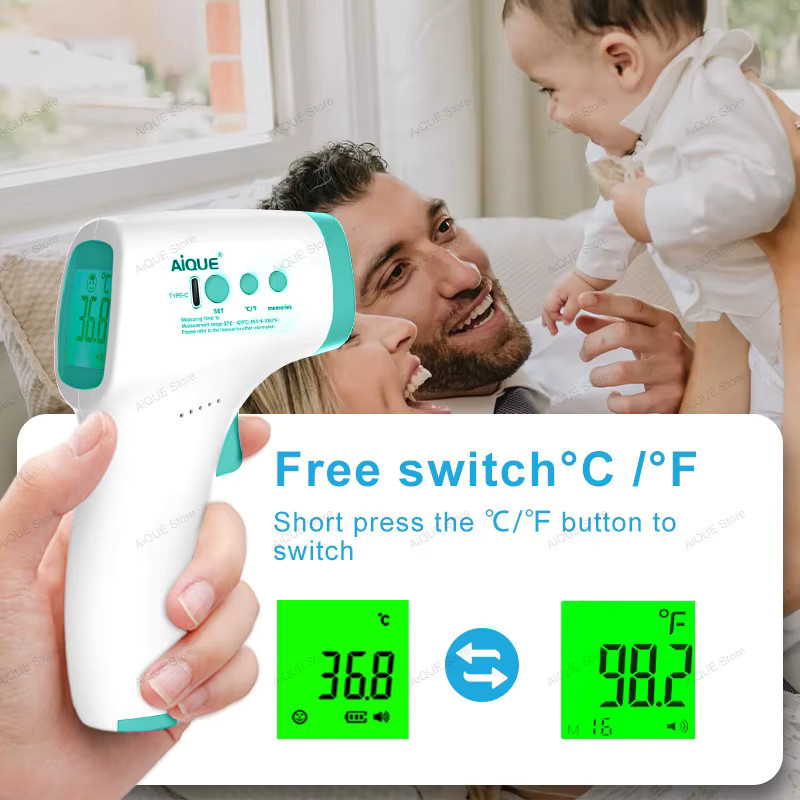 AiQUE Wiederaufladbares Infrarot-Thermometer mit LED-Display für Kinder und Erwachsene in Weiß - Bild 2