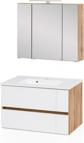 HELD MÖBEL Waschtisch-Set HELSINKI in Weiss, 4-teilig, modern und wandmontiert mit LED-Beleuchtung und Soft-Close-Türen - Bild 1