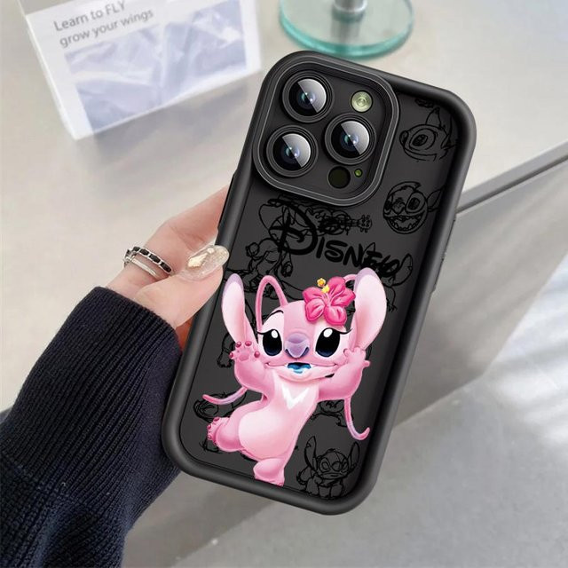 Mattierte Handyhülle mit Cartoon Stitch Design für Apple iPhone 15 16 Pro Max 14 13 12 11 Pro Plus in Schwarz und Weiß - Bild 1