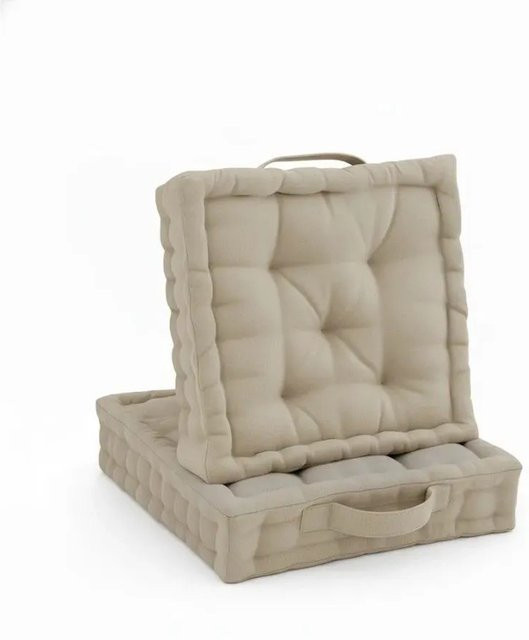 Beautissu Mila Stuhlkissen 2er Set in Beige aus Leinen und Baumwolle B/T/H: 50 x 50 x 10 cm - Bild 1