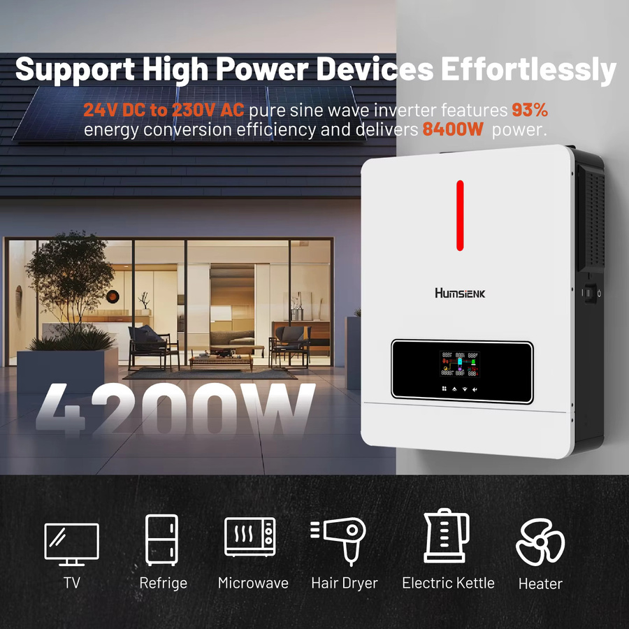 Humsienk Hybrid-Solarwechselrichter 4,2KW mit 120A MPPT-Controller, 24V 220Vac, Reiner Sinus, PV 4200W 500VDC für Heim, RV und Backup, Farbe: Weiß - Bild 4